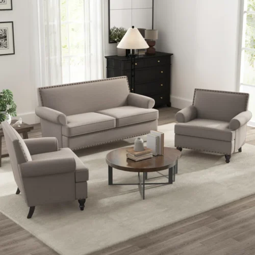 Set Meja Sofa Minimalis Nailhead Trimed Living Room